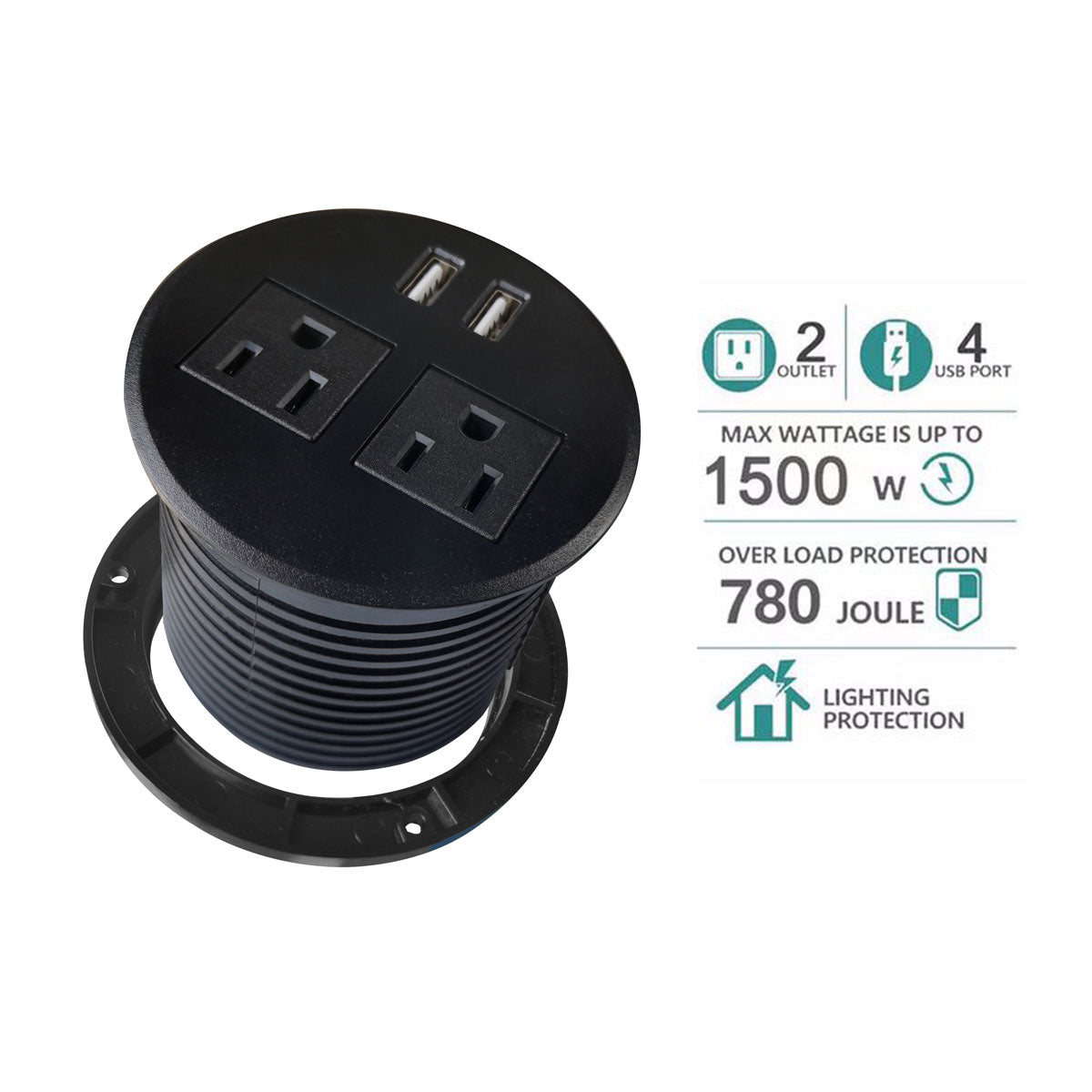 Byrne HQ Wireless Charger, Power Outlet and USB Desk Grommet