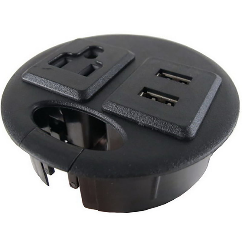 UL Certified Power Grommet - One Power Outlet, Two USB Ports, and Fits Cable Holes with Diameter 80mm