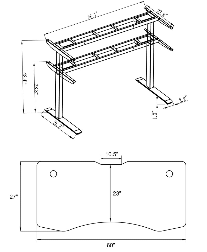 Elite Pro Series 60" Standing Desk with Stabilizer Bar