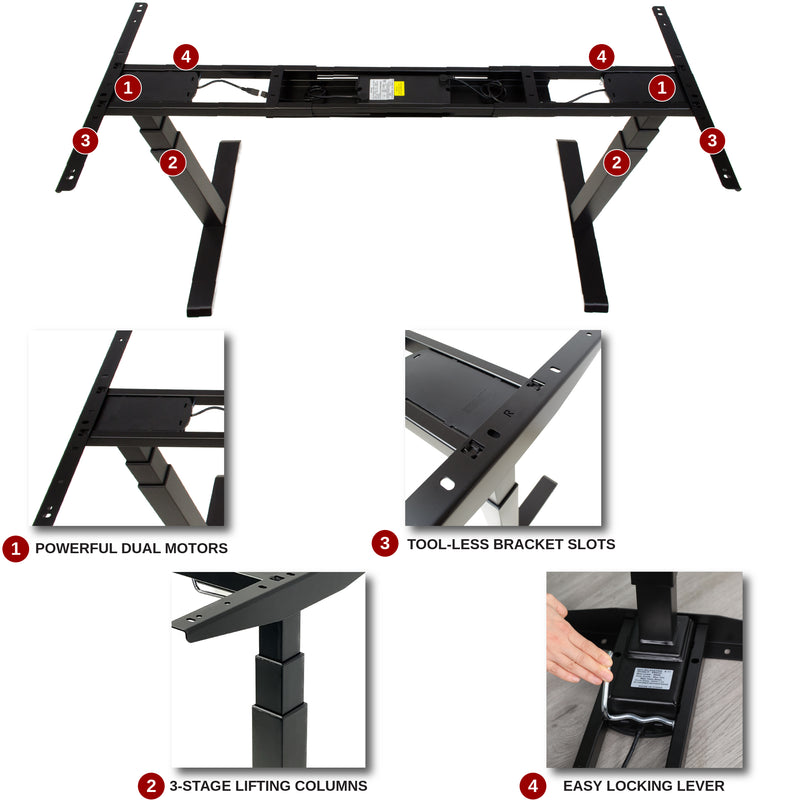 K Series Dual Motor Electric Adjustable Sit Stand Desk Frame Only