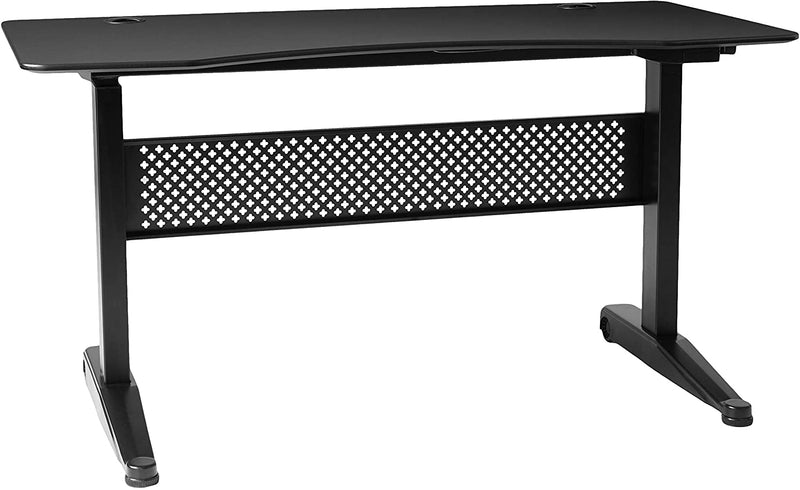 Pneumatic Stand Desk with Curved Black Top