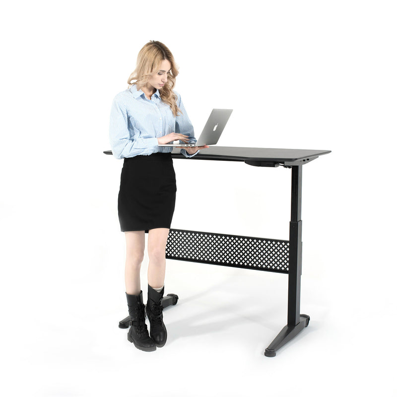 Pneumatic Stand Desk with Curved Black Top