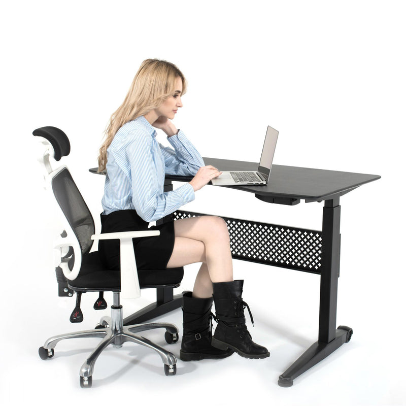 Pneumatic Stand Desk with Curved Black Top